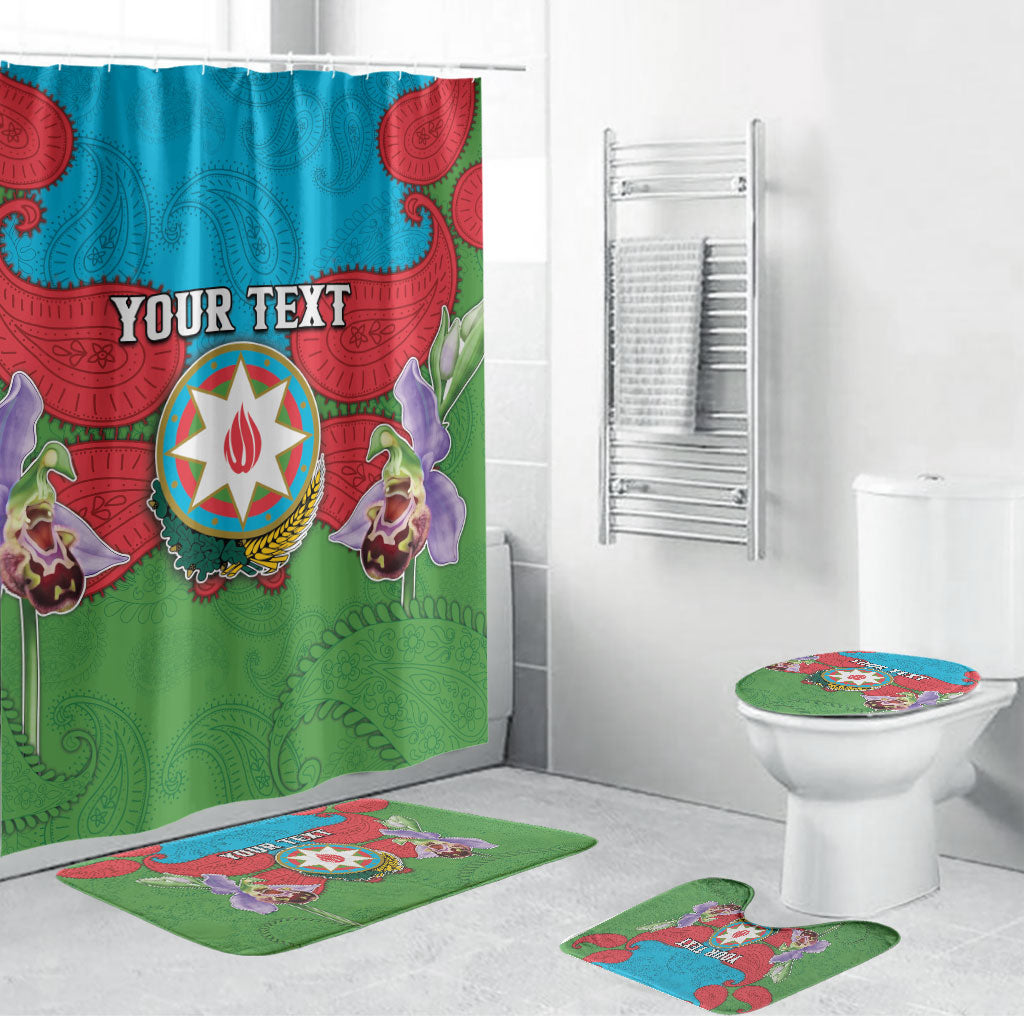 Personalized Azerbaijan Bathroom Set Khari Bulbul Buta Pattern Emblem Flame