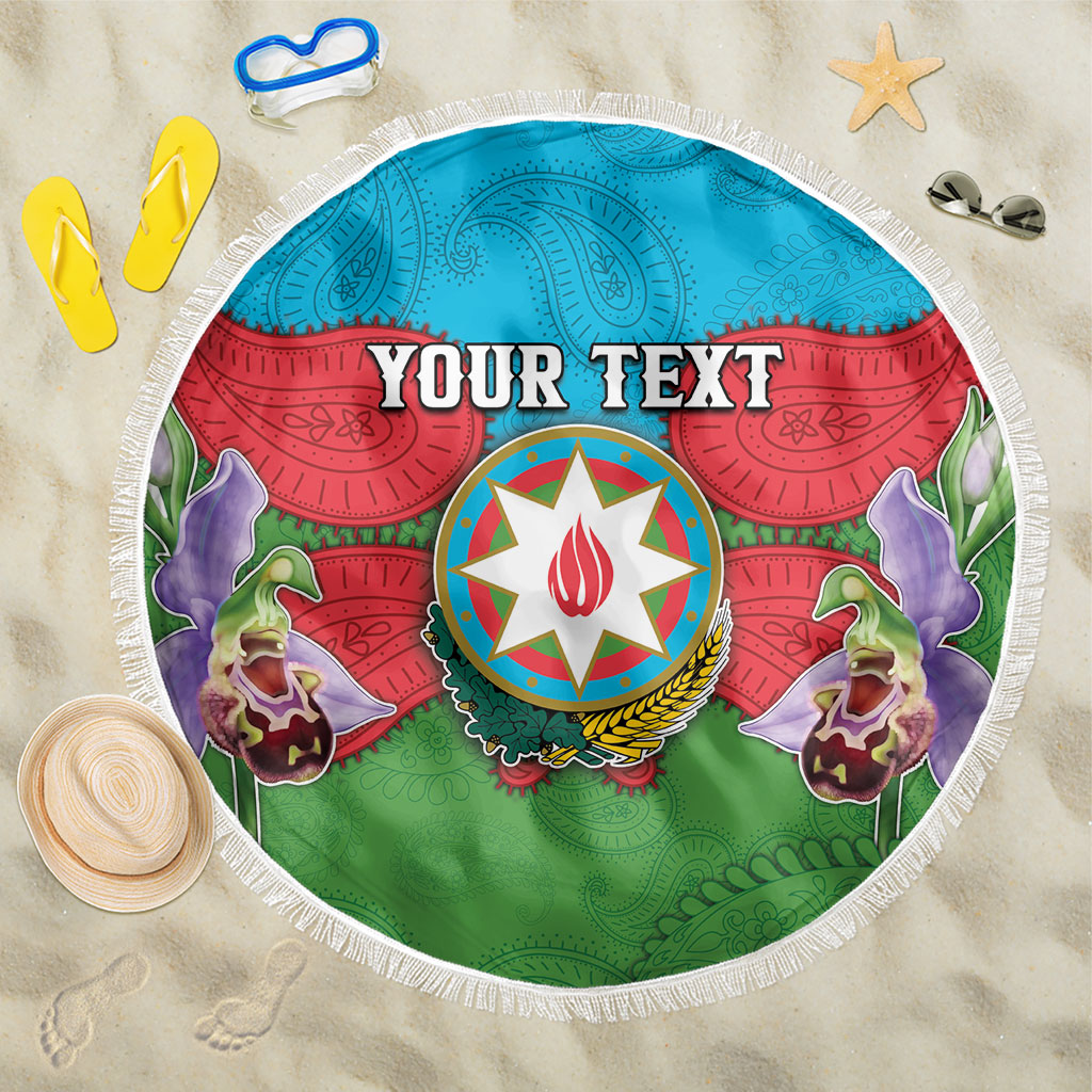 Personalized Azerbaijan Beach Blanket Khari Bulbul Buta Pattern Emblem Flame