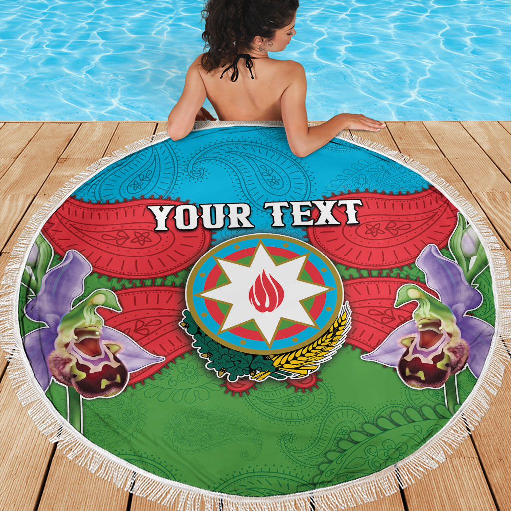 Personalized Azerbaijan Beach Blanket Khari Bulbul Buta Pattern Emblem Flame