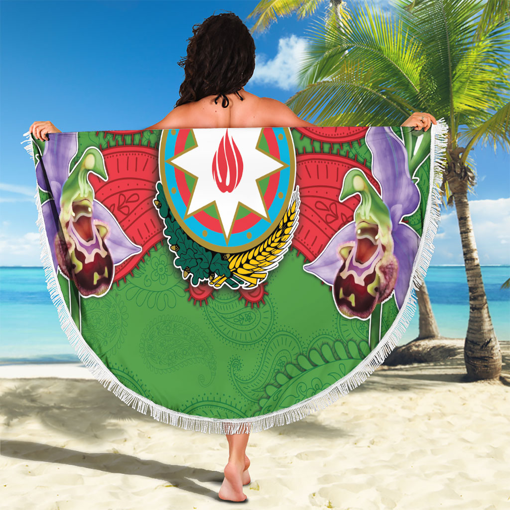 Personalized Azerbaijan Beach Blanket Khari Bulbul Buta Pattern Emblem Flame