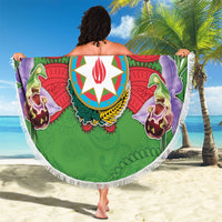 Personalized Azerbaijan Beach Blanket Khari Bulbul Buta Pattern Emblem Flame