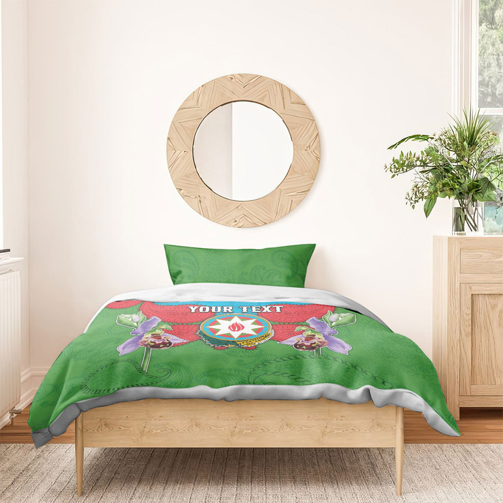 Personalized Azerbaijan Bedding Set Khari Bulbul Buta Pattern Emblem Flame