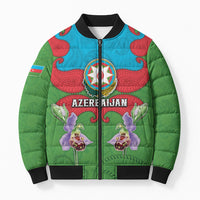 Personalized Azerbaijan Bomber Puffer Jacket Khari Bulbul Buta Pattern Emblem Flame