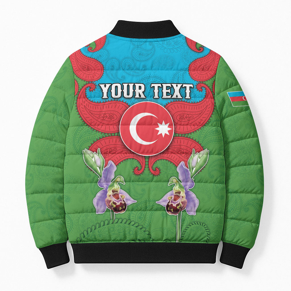 Personalized Azerbaijan Bomber Puffer Jacket Khari Bulbul Buta Pattern Emblem Flame