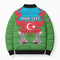 Personalized Azerbaijan Bomber Puffer Jacket Khari Bulbul Buta Pattern Emblem Flame