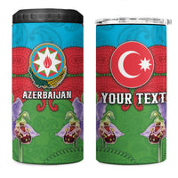 Personalized Azerbaijan 4 in 1 Can Cooler Tumbler Khari Bulbul Buta Pattern Emblem Flame