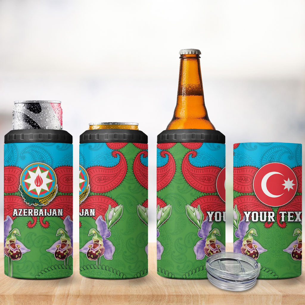 Personalized Azerbaijan 4 in 1 Can Cooler Tumbler Khari Bulbul Buta Pattern Emblem Flame