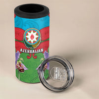 Personalized Azerbaijan 4 in 1 Can Cooler Tumbler Khari Bulbul Buta Pattern Emblem Flame