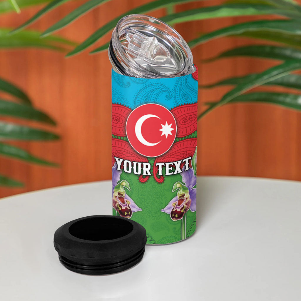 Personalized Azerbaijan 4 in 1 Can Cooler Tumbler Khari Bulbul Buta Pattern Emblem Flame