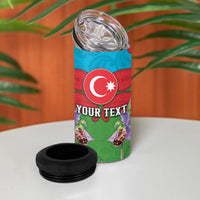 Personalized Azerbaijan 4 in 1 Can Cooler Tumbler Khari Bulbul Buta Pattern Emblem Flame