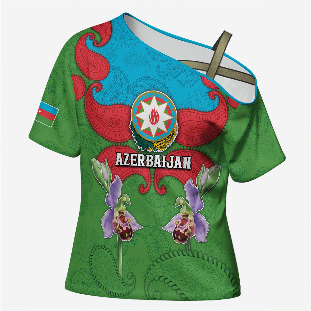 Personalized Azerbaijan Cross Shoulder Shirt Khari Bulbul Buta Pattern Emblem Flame