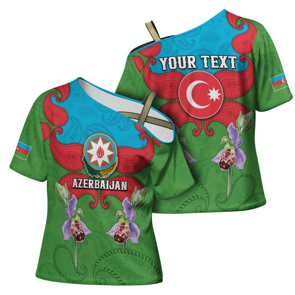 Personalized Azerbaijan Cross Shoulder Shirt Khari Bulbul Buta Pattern Emblem Flame