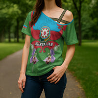 Personalized Azerbaijan Cross Shoulder Shirt Khari Bulbul Buta Pattern Emblem Flame