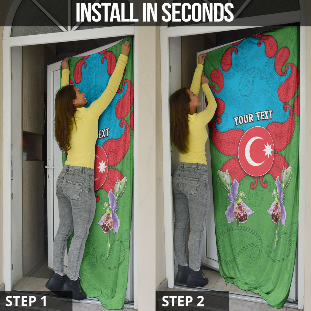 Personalized Azerbaijan Door Cover Khari Bulbul Buta Pattern Emblem Flame