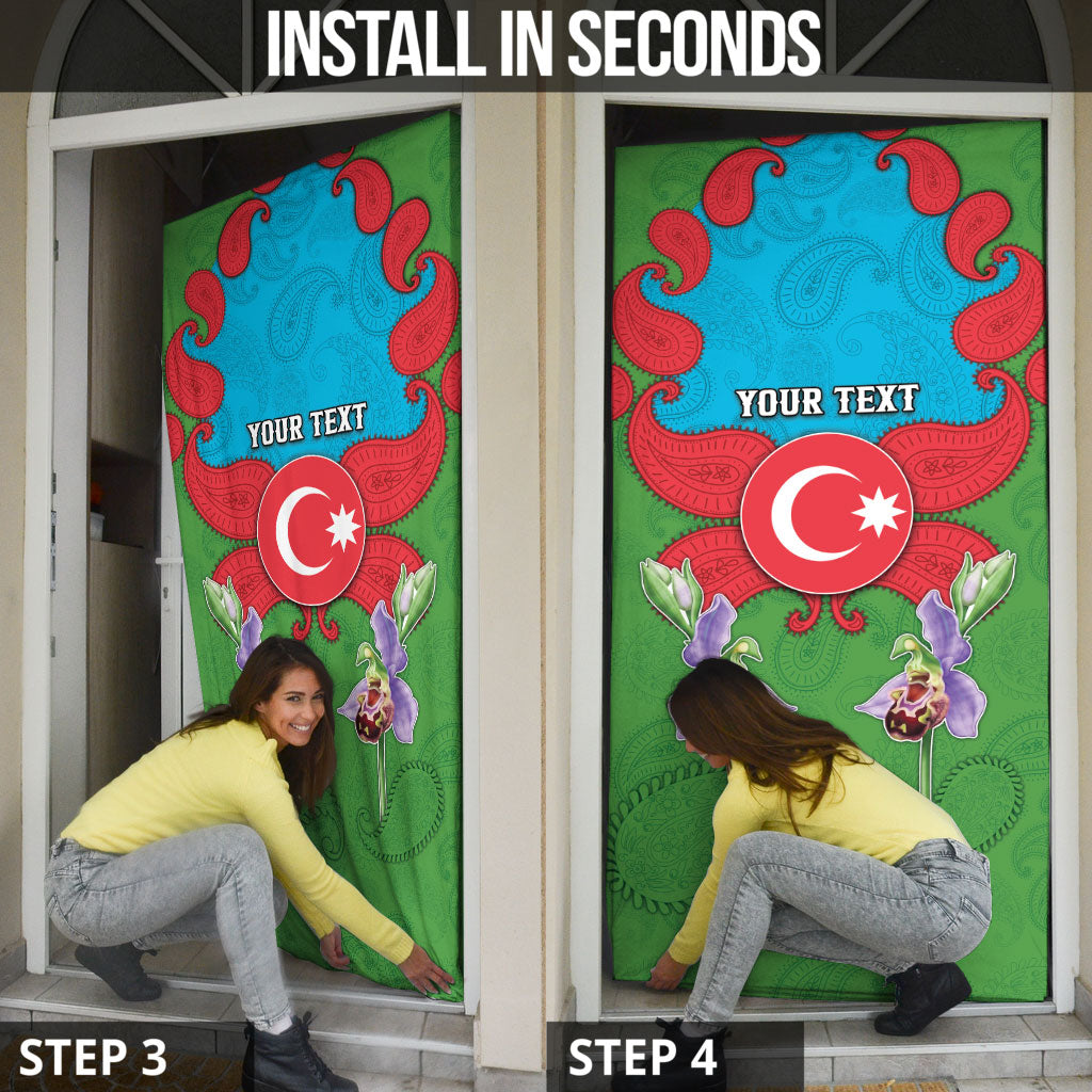 Personalized Azerbaijan Door Cover Khari Bulbul Buta Pattern Emblem Flame