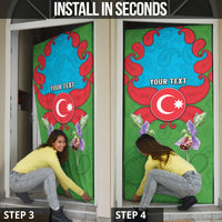 Personalized Azerbaijan Door Cover Khari Bulbul Buta Pattern Emblem Flame