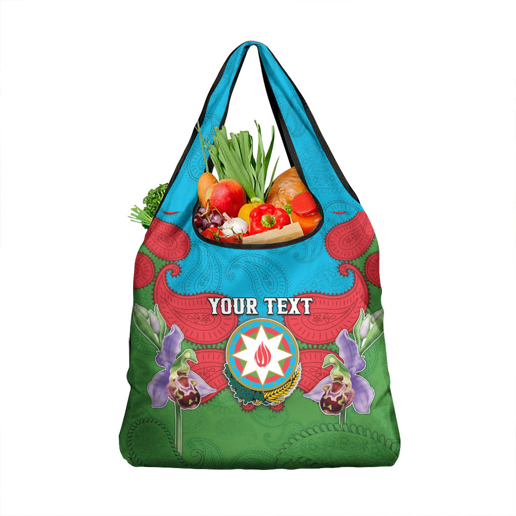Personalized Azerbaijan Grocery Bag Khari Bulbul Buta Pattern Emblem Flame