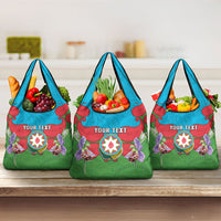 Personalized Azerbaijan Grocery Bag Khari Bulbul Buta Pattern Emblem Flame