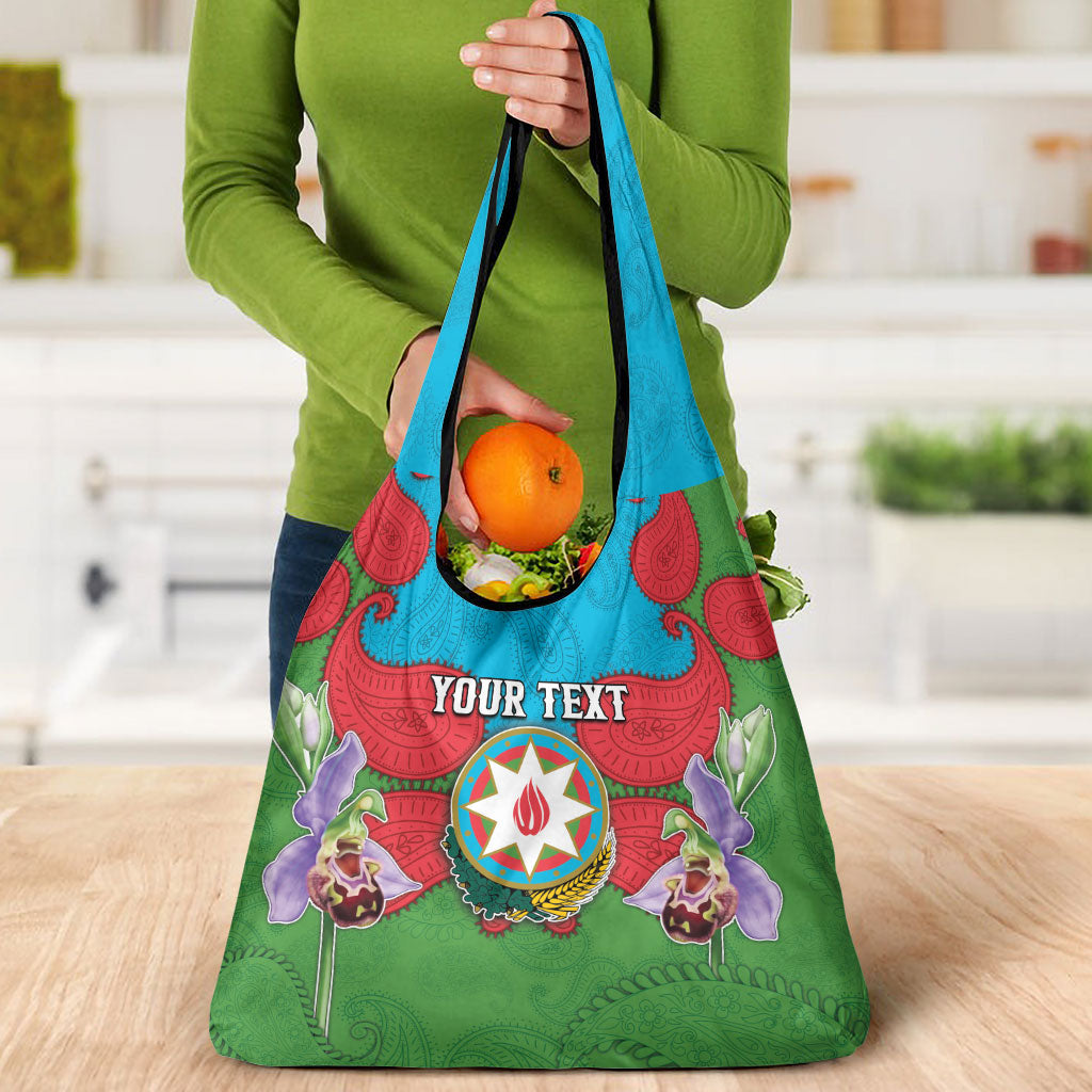 Personalized Azerbaijan Grocery Bag Khari Bulbul Buta Pattern Emblem Flame