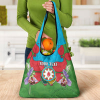 Personalized Azerbaijan Grocery Bag Khari Bulbul Buta Pattern Emblem Flame