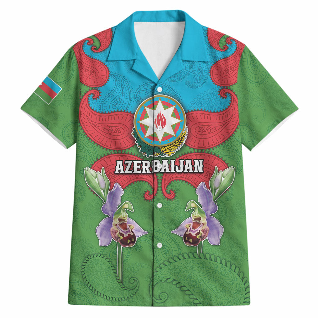 Personalized Azerbaijan Hawaiian Shirt Khari Bulbul Buta Pattern Emblem Flame