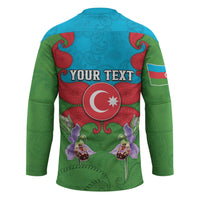 Personalized Azerbaijan Hockey Jersey Khari Bulbul Buta Pattern Emblem Flame