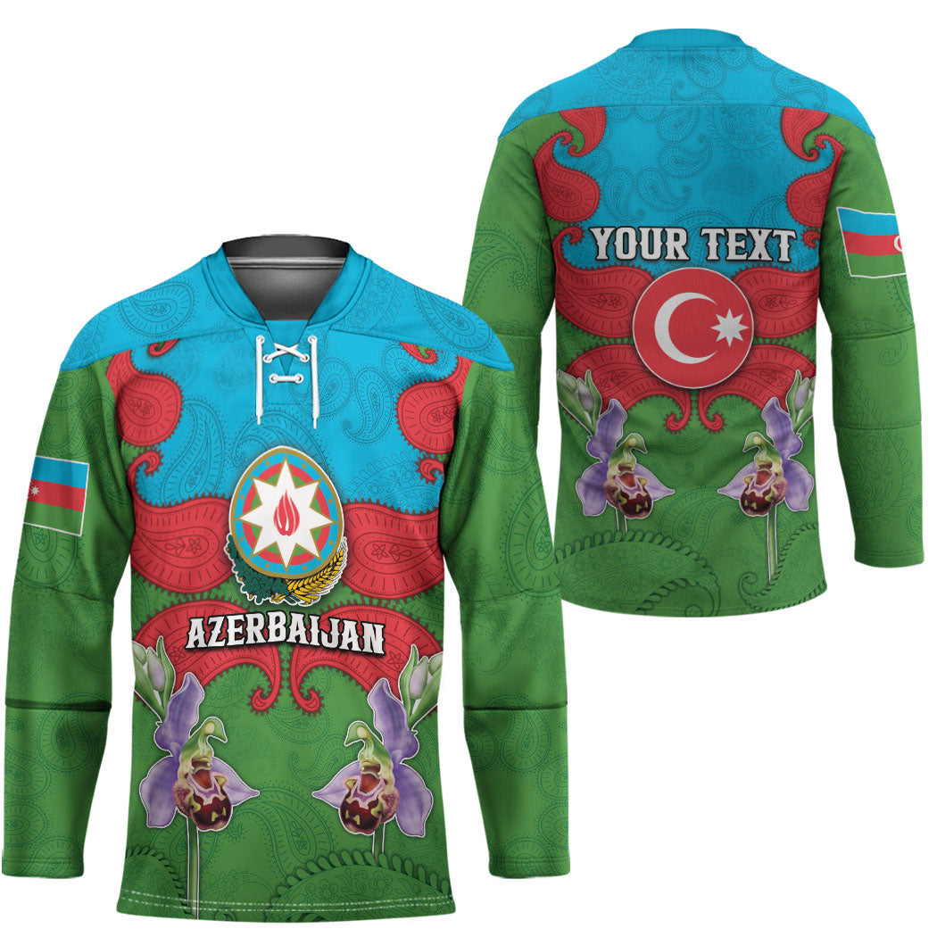 Personalized Azerbaijan Hockey Jersey Khari Bulbul Buta Pattern Emblem Flame