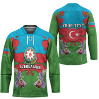 Personalized Azerbaijan Hockey Jersey Khari Bulbul Buta Pattern Emblem Flame