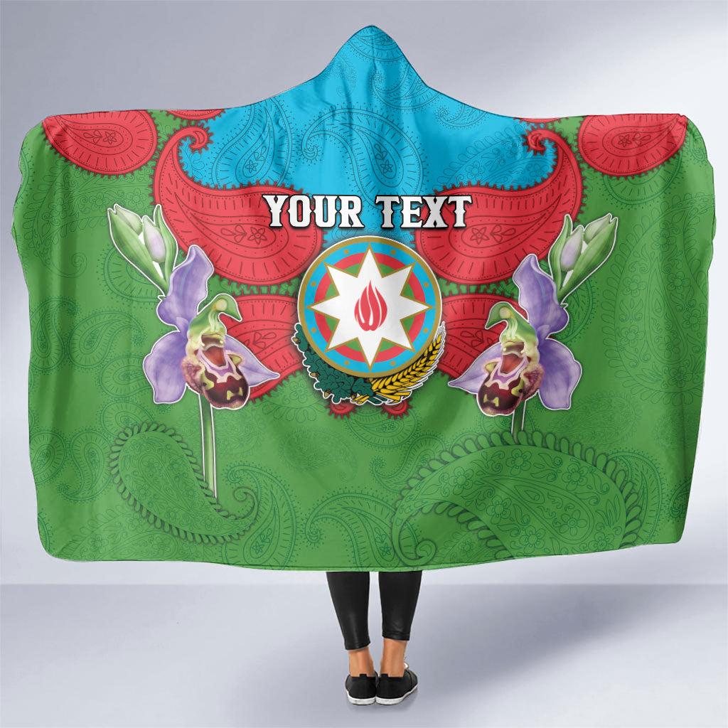 Personalized Azerbaijan Hooded Blanket Khari Bulbul Buta Pattern Emblem Flame