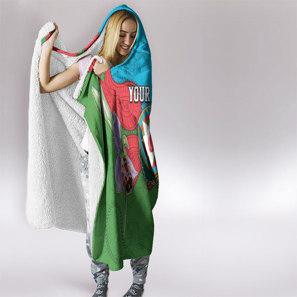 Personalized Azerbaijan Hooded Blanket Khari Bulbul Buta Pattern Emblem Flame