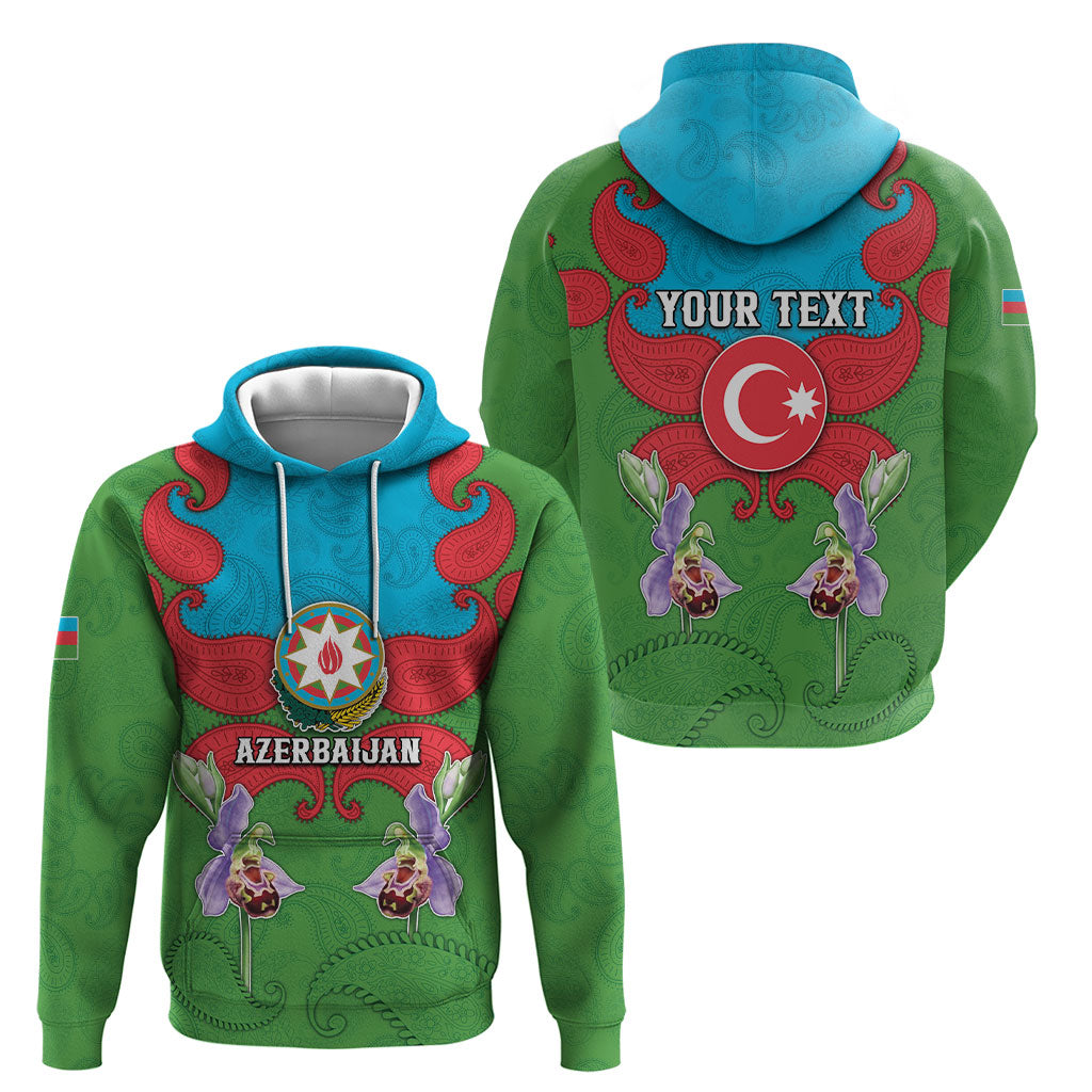 Personalized Azerbaijan Hoodie Khari Bulbul Buta Pattern Emblem Flame