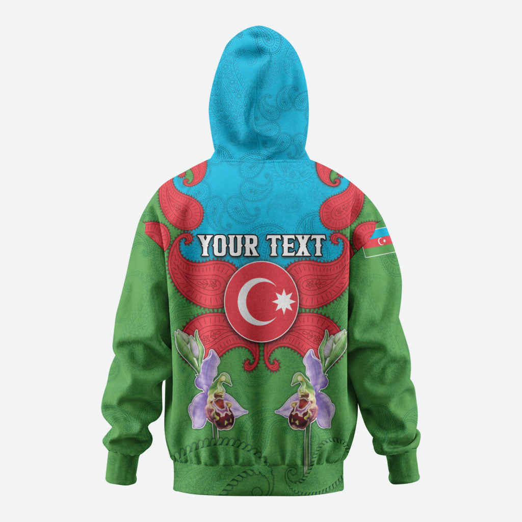 Personalized Azerbaijan Hoodie Khari Bulbul Buta Pattern Emblem Flame