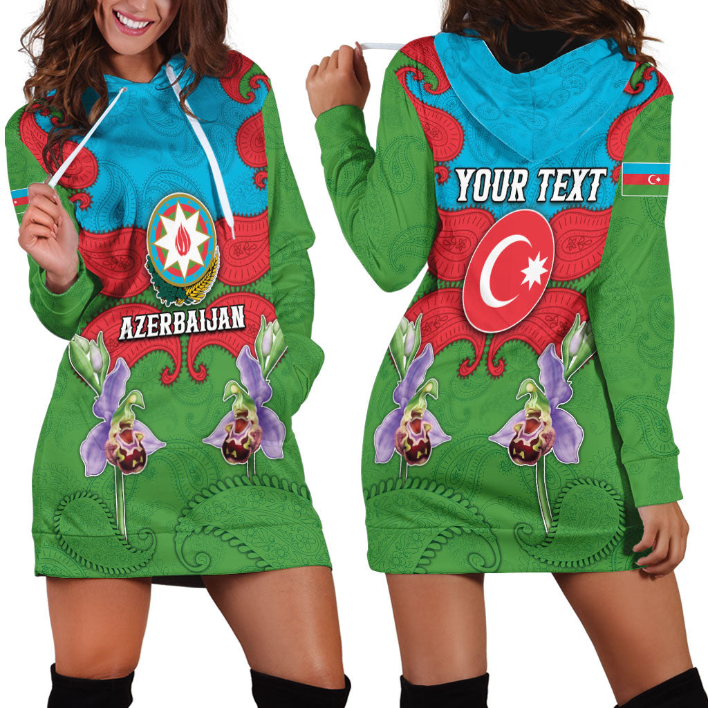 Personalized Azerbaijan Hoodie Dress Khari Bulbul Buta Pattern Emblem Flame