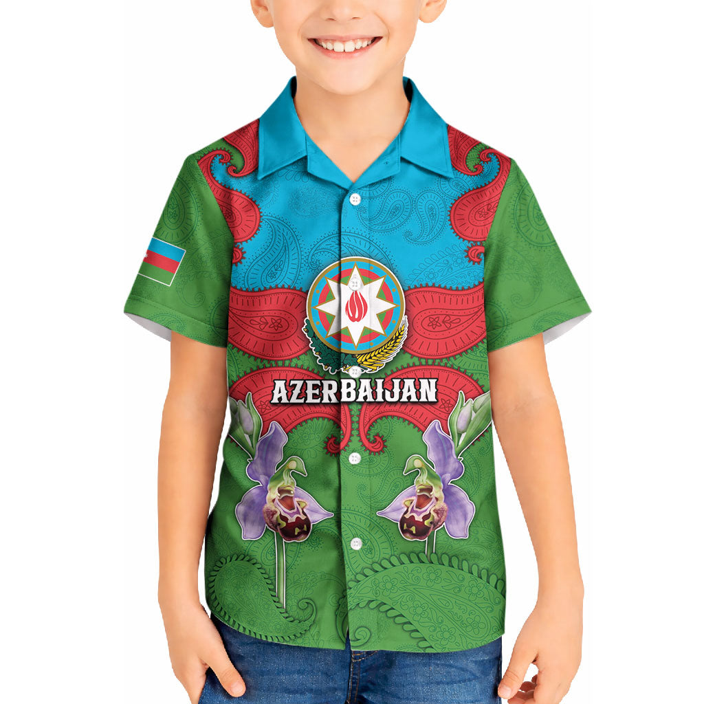 Personalized Azerbaijan Kid Hawaiian Shirt Khari Bulbul Buta Pattern Emblem Flame