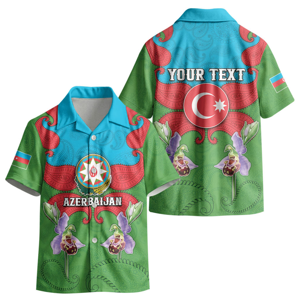 Personalized Azerbaijan Kid Hawaiian Shirt Khari Bulbul Buta Pattern Emblem Flame