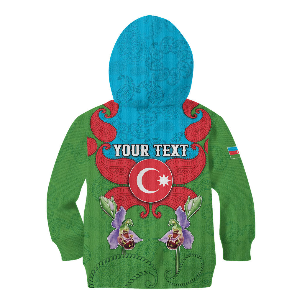 Personalized Azerbaijan Kid Hoodie Khari Bulbul Buta Pattern Emblem Flame