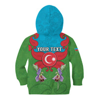 Personalized Azerbaijan Kid Hoodie Khari Bulbul Buta Pattern Emblem Flame