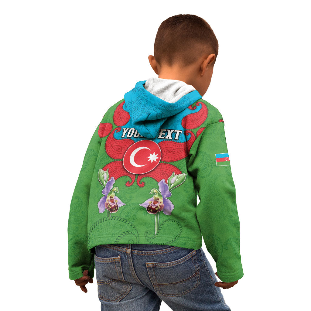 Personalized Azerbaijan Kid Hoodie Khari Bulbul Buta Pattern Emblem Flame