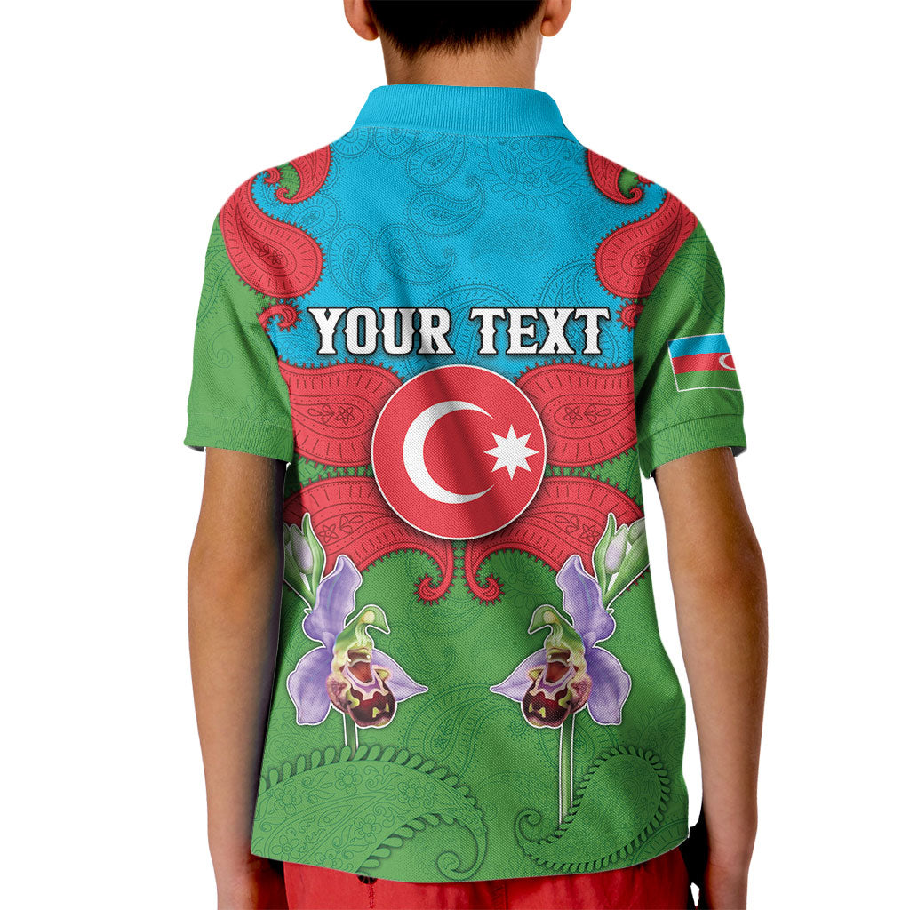 Personalized Azerbaijan Kid Polo Shirt Khari Bulbul Buta Pattern Emblem Flame