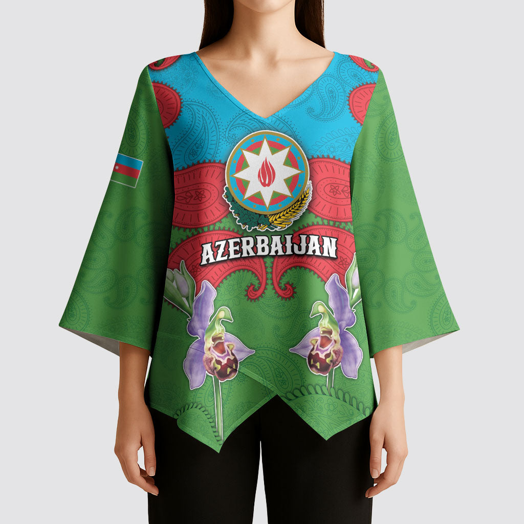 Personalized Azerbaijan Kimono Sleeve Blouse Khari Bulbul Buta Pattern Emblem Flame