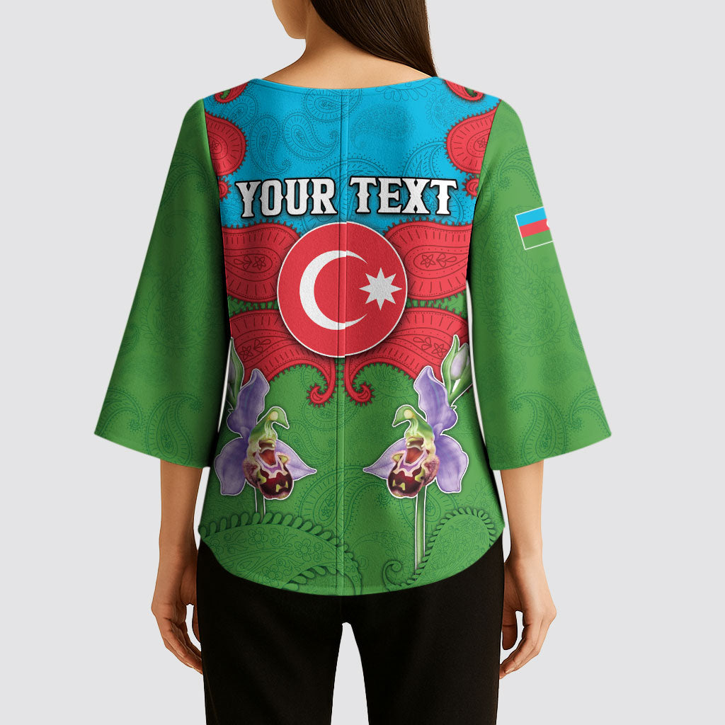 Personalized Azerbaijan Kimono Sleeve Blouse Khari Bulbul Buta Pattern Emblem Flame