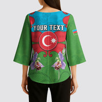 Personalized Azerbaijan Kimono Sleeve Blouse Khari Bulbul Buta Pattern Emblem Flame