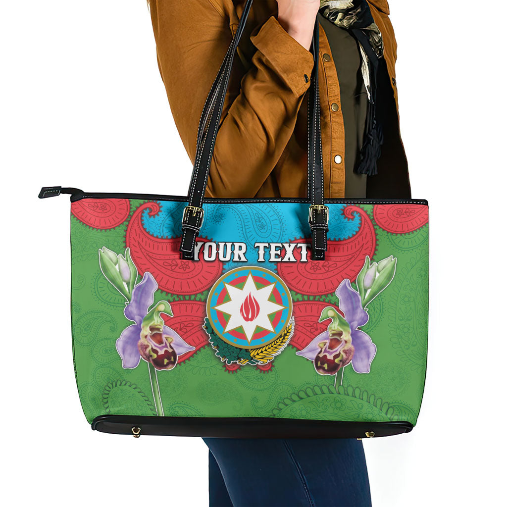 Personalized Azerbaijan Leather Tote Bag Khari Bulbul Buta Pattern Emblem Flame