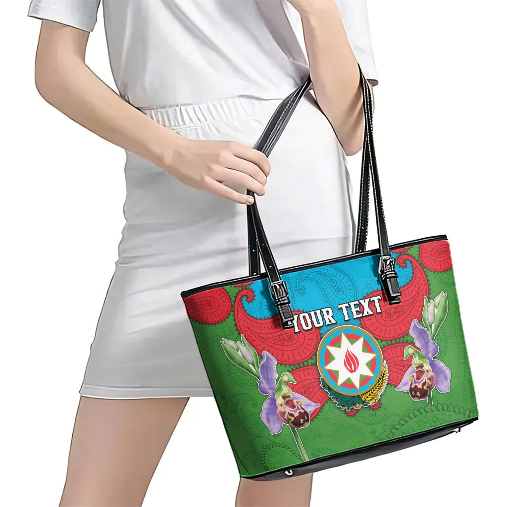 Personalized Azerbaijan Leather Tote Bag Khari Bulbul Buta Pattern Emblem Flame