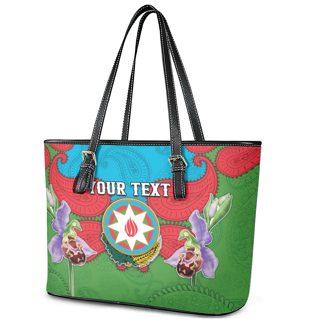Personalized Azerbaijan Leather Tote Bag Khari Bulbul Buta Pattern Emblem Flame