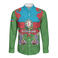 Personalized Azerbaijan Long Sleeve Button Shirt Khari Bulbul Buta Pattern Emblem Flame
