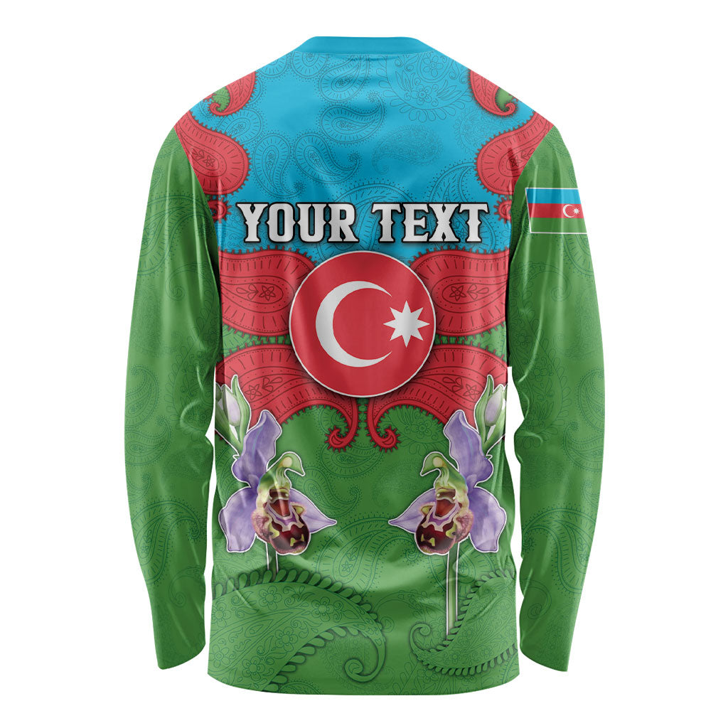 Personalized Azerbaijan Long Sleeve Shirt Khari Bulbul Buta Pattern Emblem Flame