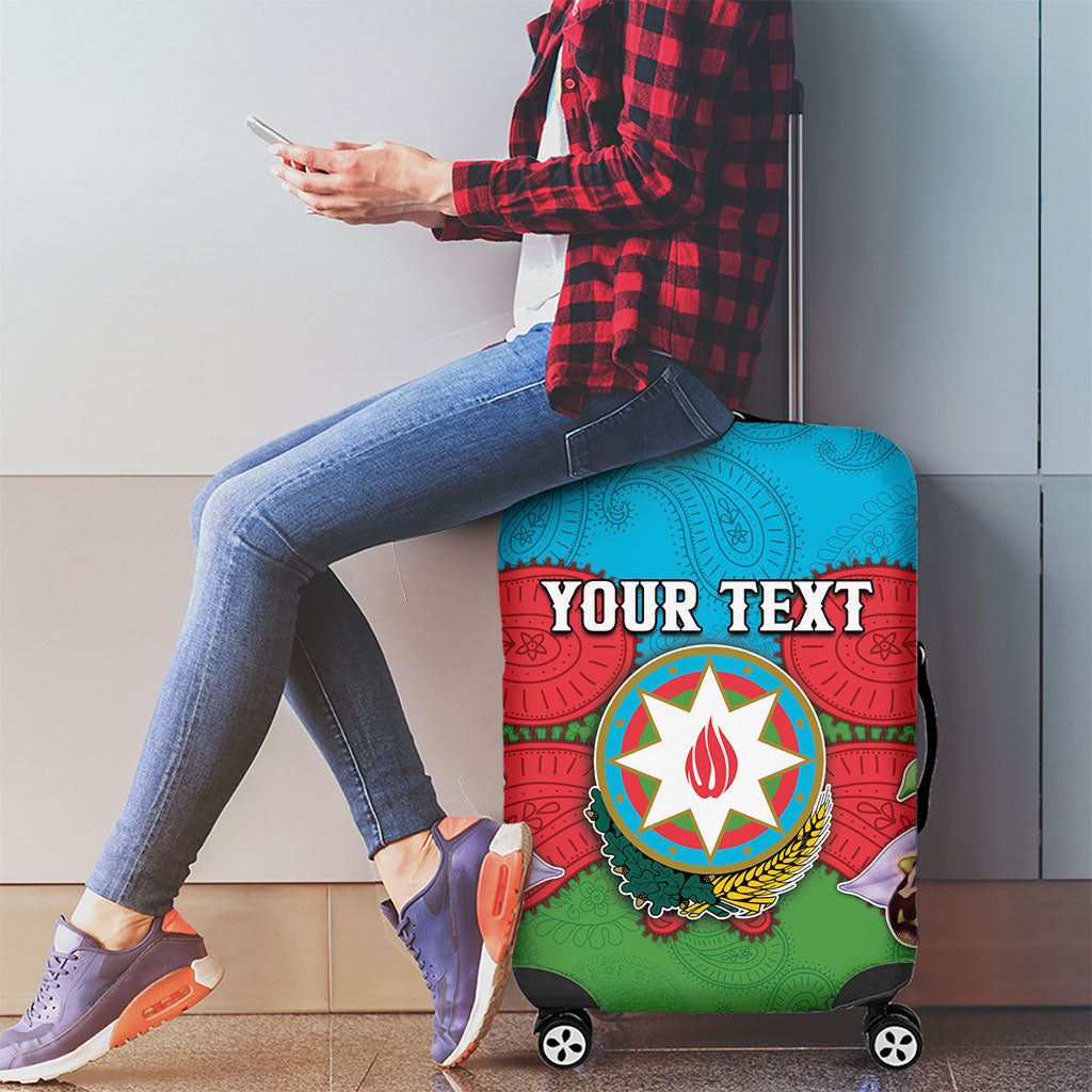 Personalized Azerbaijan Luggage Cover Khari Bulbul Buta Pattern Emblem Flame