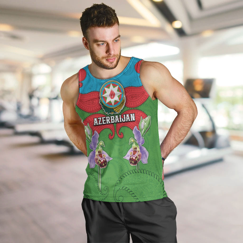 Personalized Azerbaijan Men Tank Top Khari Bulbul Buta Pattern Emblem Flame
