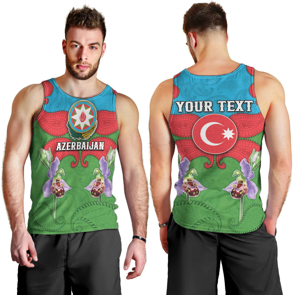 Personalized Azerbaijan Men Tank Top Khari Bulbul Buta Pattern Emblem Flame
